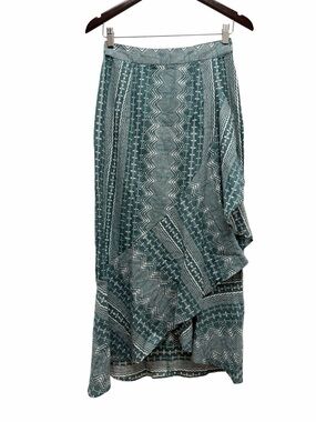 Julia Amory Ruffled Green Geometric Midi Skirt Size X-Small